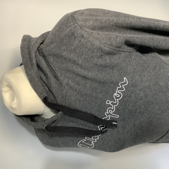 Champion Large Spellout Hoodie - Size M - Dark Grey Marl - Cotton - P2P 18” - Picture 4 of 8